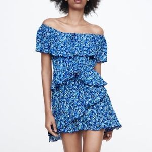 NWT Zara blue ruffle romper dress M